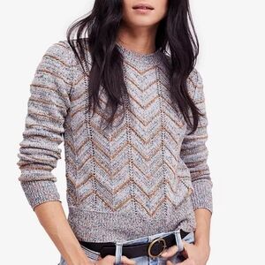 Free People Chevron Knit Sweater - Cream and Red